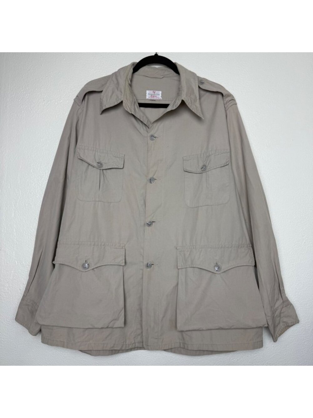 Vintage 60s Abercrombie & Fitch Safari Beige Button-Front Jacket w/ Pockets Sz L